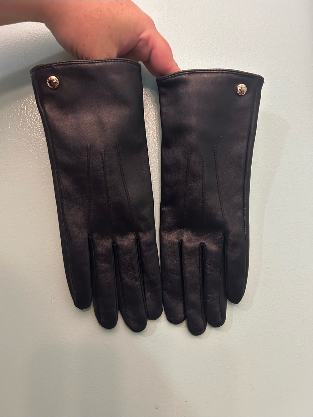 Elma Navy Blue Lambskin Leather Gloves Cashmere Lined